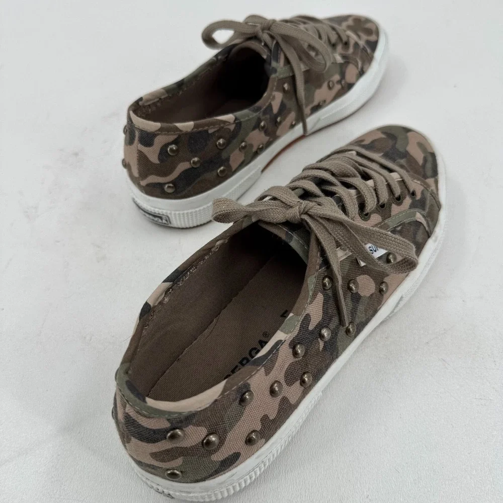Superga Shoes WOMENS Camo Camouflage Studded Lace Up Sneakers SIZE 9.5